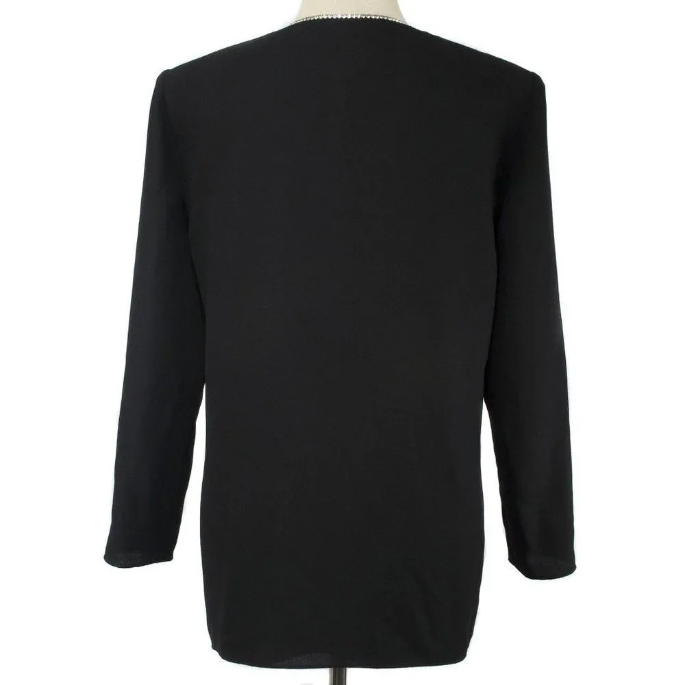 R&M RICHARDS Black Rhinestone Trim Attached Jacket Evening Blouse Size 14P - Picture 3 of 4